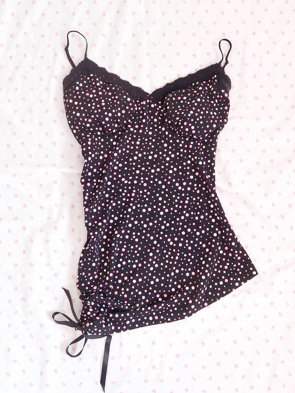 y2k black pink polka dot babydoll cami XS